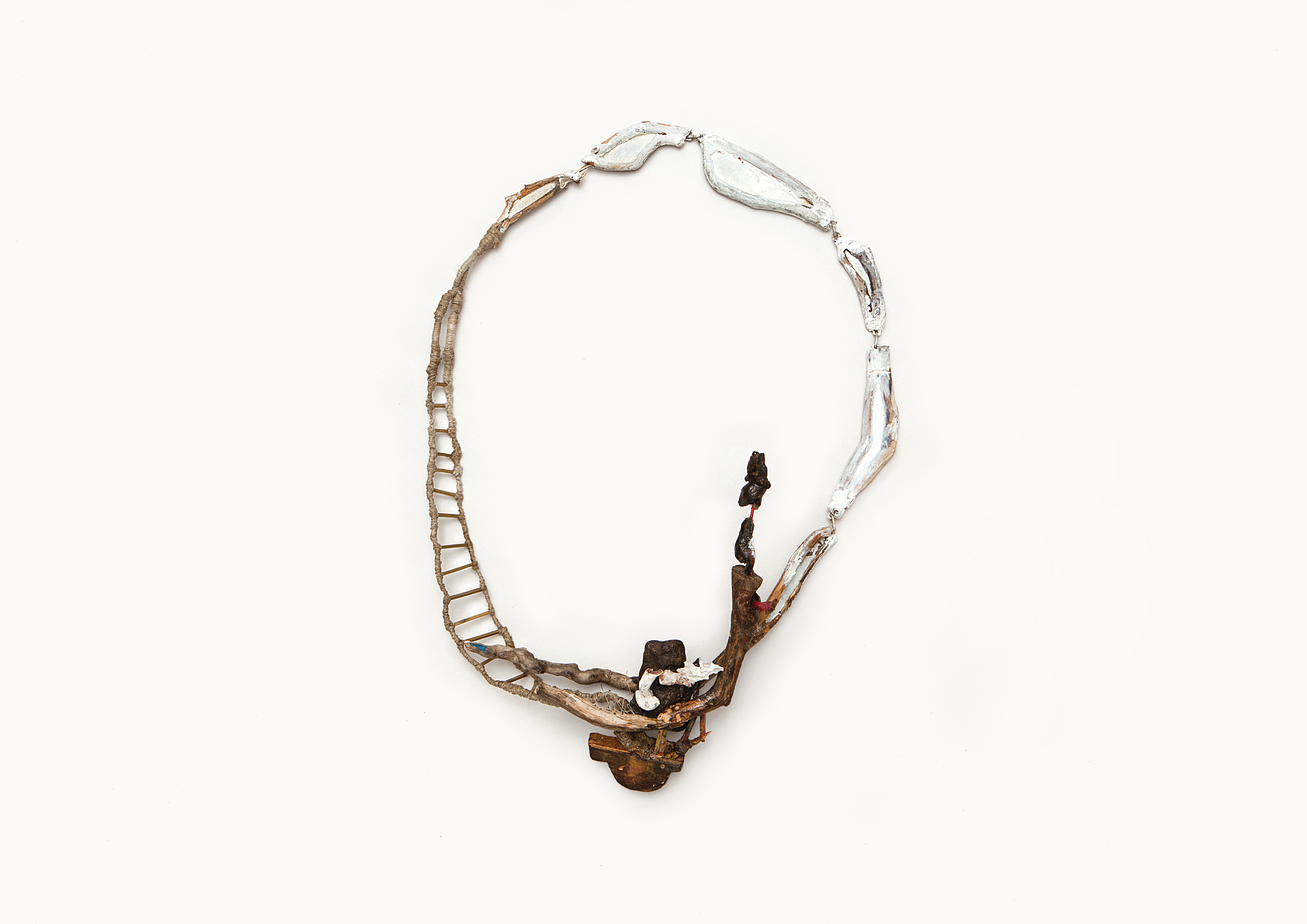 “Ole-Bebo”      |   Necklace     |   2014      |  Wood, color, silver, plastic, brass, fabric, gold  |     380X300X80 mm