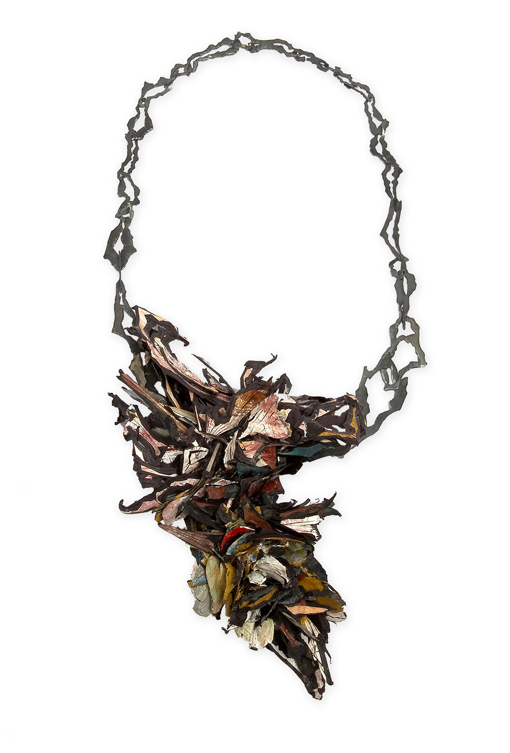 Untitled  | Necklace | 2014  | Treated cellulose, paint, glue,  silver | 350X150X85 mm