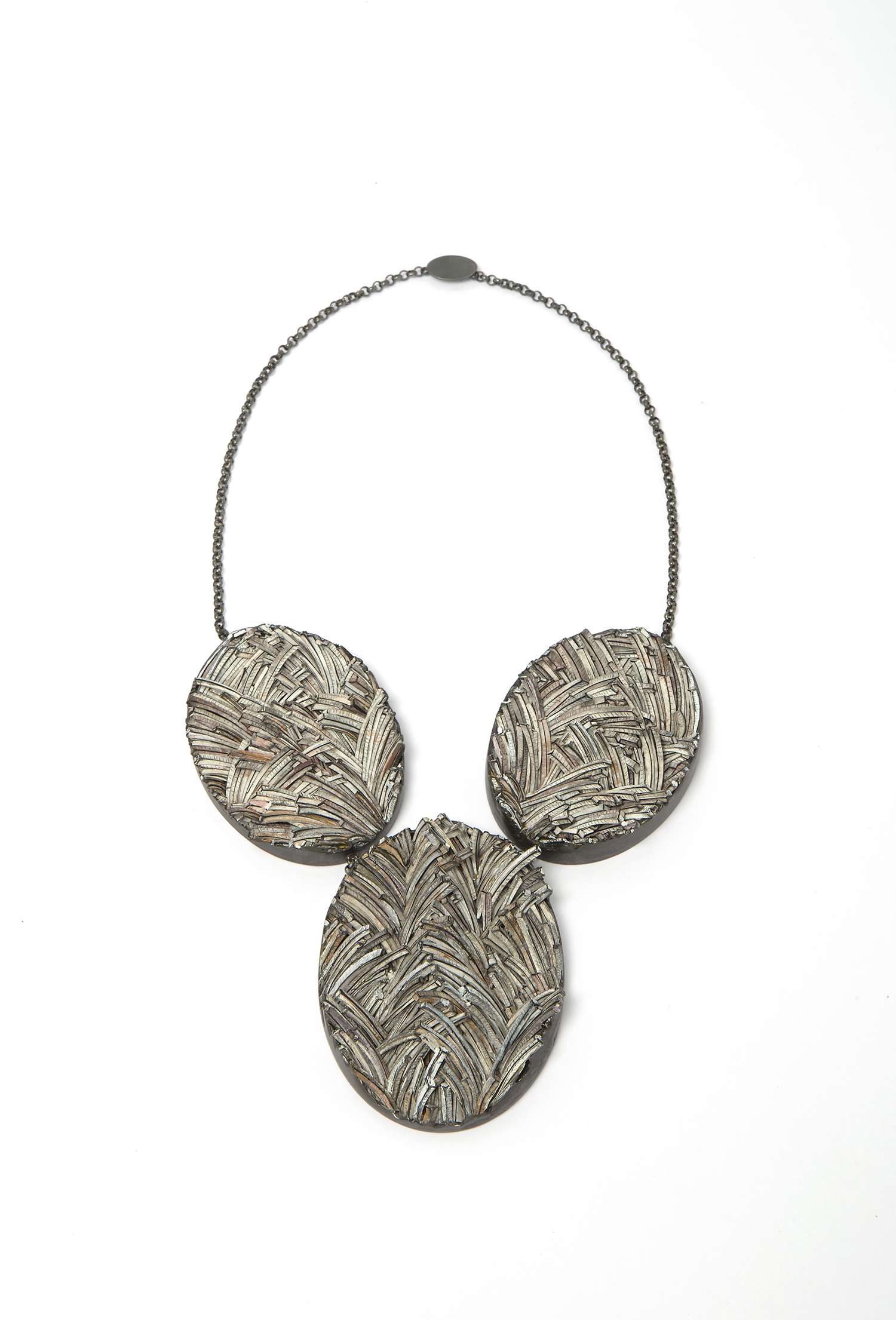 Untitled | Necklace | 2017 | Paper, paint, silver, wood, graphite | 300X350X35mm