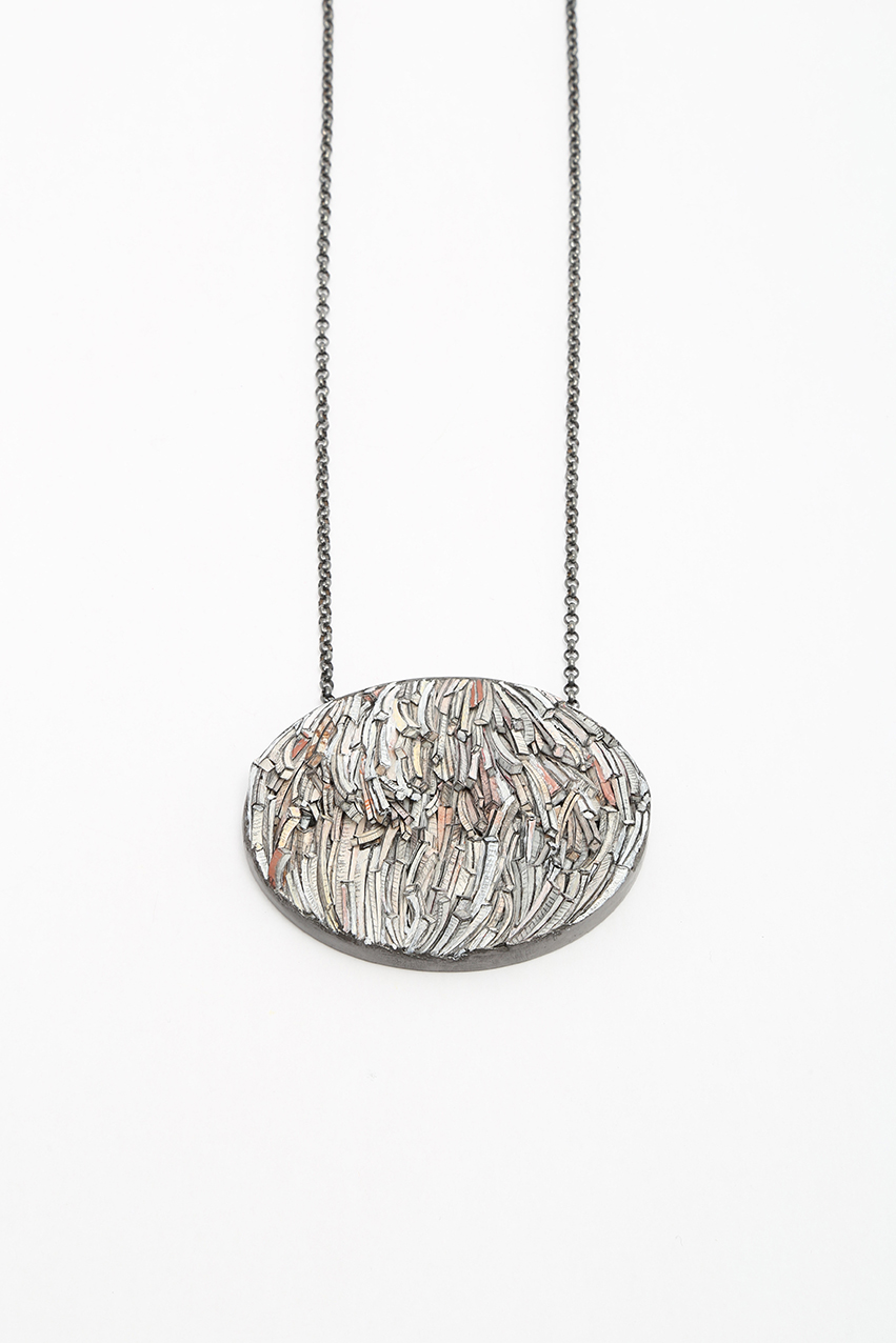 Untitled | Necklace | 2018 | Paper, paint, silver, wood, graphite | 200X140X45mm
